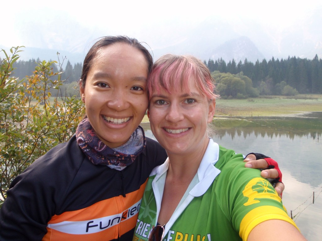 Bun and Sylva, kickin it at the top of a rock outcrop. Light climbing in bike shoes = a must do.