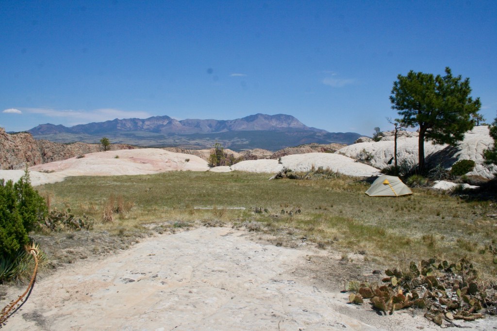 Wilderness camping spot on white rock in Utah.